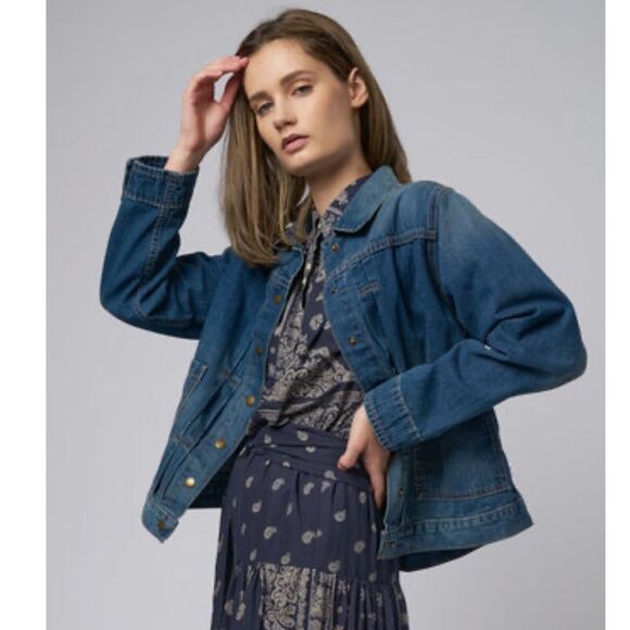 The Great. THE BUCK JACKET BLUE GRASS Size 3/ Large Blue Denim - Picture 1 of 14